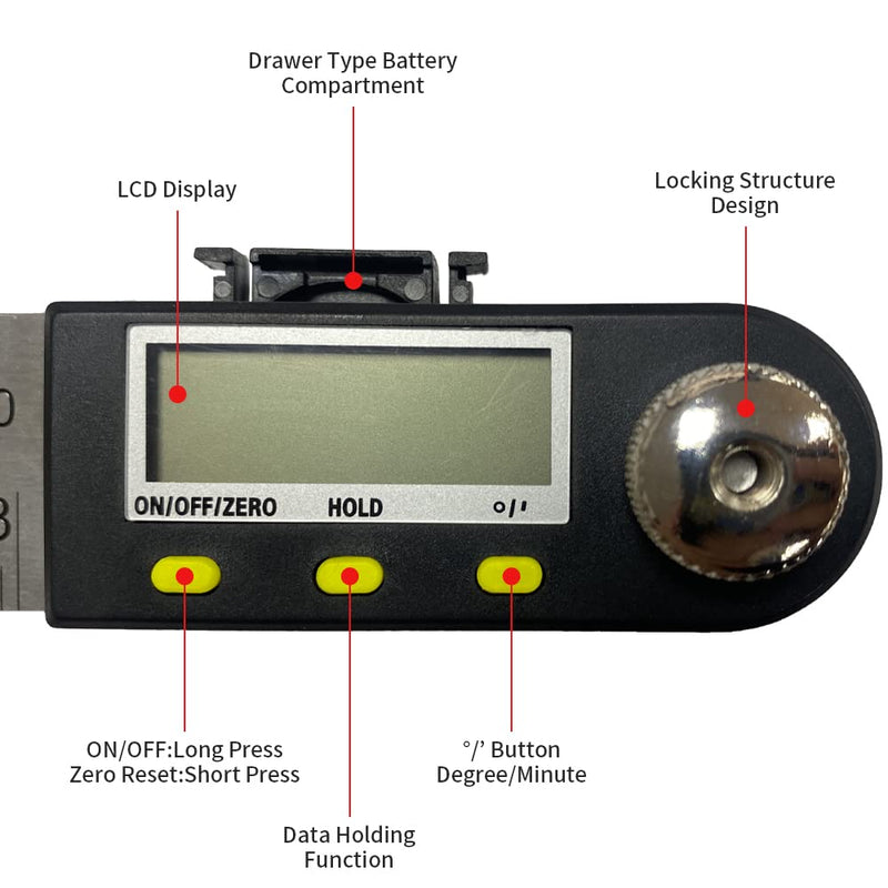 Newaner protractor digital angle ruler with LCD display, stainless steel angle measurement, angle display for woodwork, home work, craftsmen, 360° angle measurement, hold function
