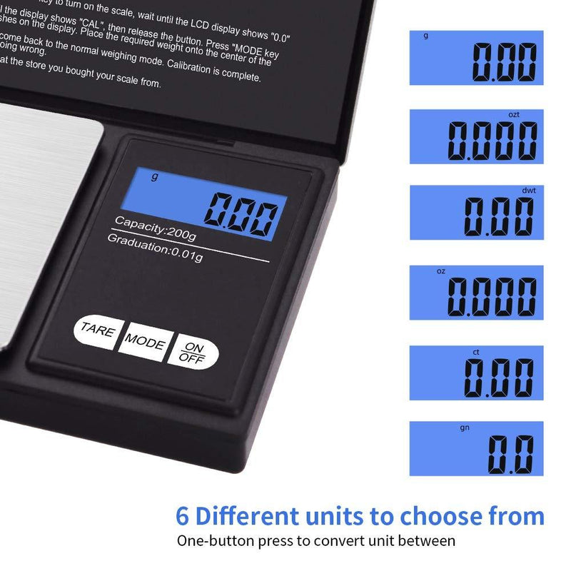 UNIWEIGH Gram Scale,200g 0.01g/0.001oz Digital Pocket Scale,Electronic Smart Weigh Scale,Portable Small Jewelry Scale Grams and Ounces,Mini Weed Scale with LCD Display,Tare