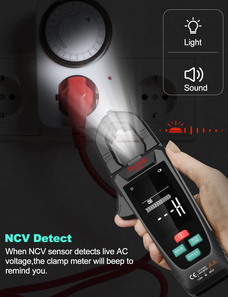 QLUUE Clamp Meter 9999 Counts, Multimeter Measures AC Current, AC/DC Voltage, Temperature, Capacitance, Resistance, Diodes, and Continuity, Voltage Tester with NCV, Auto-ranging, and Carrying Case