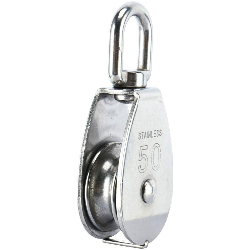 Rocaris 4 Pack M50 Lifting Single Pulley Roller Loading 880Ibs, 304 Stainless Steel Heavy Duty Single Wheel Swivel Lifting Rope Pulley Block
