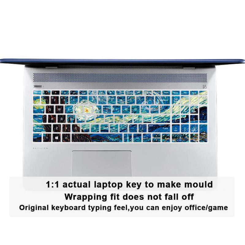MMDW English Silicone Keyboard Cover for HP Envy x360 15.6''Series /2020 2019 Pavilion 15/Pavilion x360 15.6" Series/Envy 17 17.3" Series/Laptop 15t 17t 17-ca0011nr 17-by0040nr,Van Gogh Starry Sky Z2-Van Gogh Starry Sky