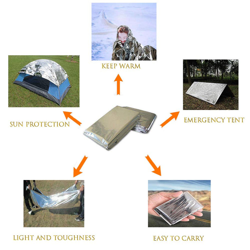 habing Emergency Blankets （Pack of 4）, Mylar Thermal Space Blanket Used for Outdoor Hiking Camping Marathons or First Aid Survival kit Included a Tool Card