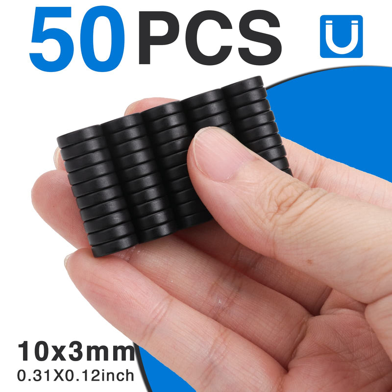 TRYMAG Small Refrigerator Magnets, Rare Earth Magnets, 50Pcs Black Strong Neodymium Disc Magnets for Fridge, Whiteboard, Billboard, Crafts, Office, Tiny Round Button Magnets A2: 10x3mm 50p-Black