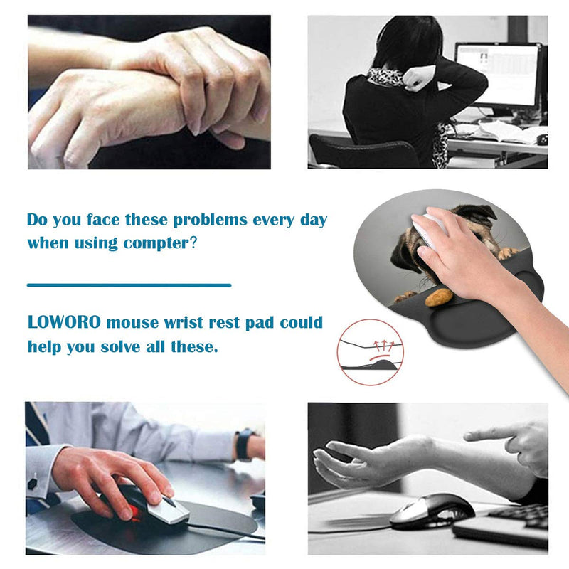 LOWORO Ergonomic Mouse Pad Wrist Support with Coasters Set, Cute Large Wrist Rest Pad with Non-Slip PU Base for Laptop Computer Home Office Working Gaming Pain Relief, Cute Pug