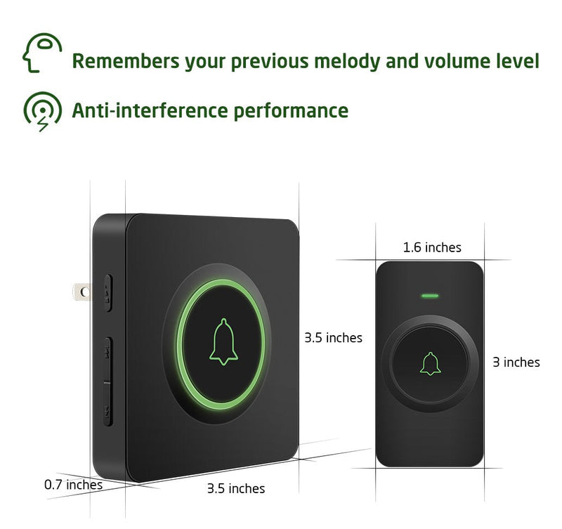 AVANTEK Wireless Doorbell over 1300 Feet Wireless Range, Waterproof Door Bell Kit with 2 Buttons, 56 Melodies & 5 Volume Levels