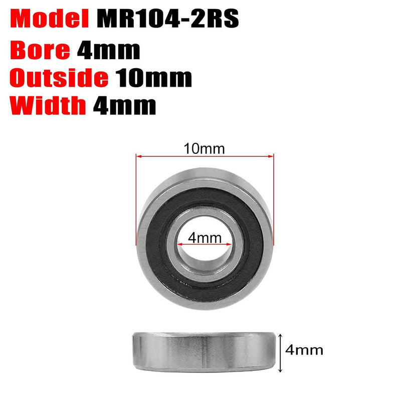 Donepart Small Bearings 4mm x10mm x4mm MR104 2RS Minature Ball Bearings Double Metal Shielded for Mini Motors, Fidget Spinners, Industrial Machinery, etc (10 Pack)