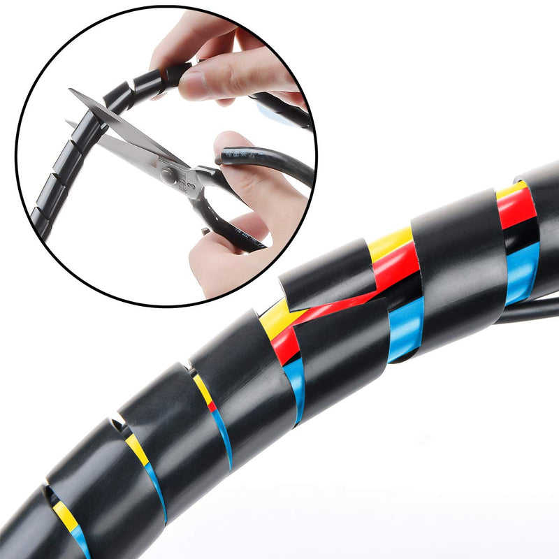 50Ft XHF 1/4" Spiral Cable Wrap 6mm(Wrapping Range:4mm-50mm) Spiral Wire Wrap Cord for Computer Electrical Wire Organizer Sleeve Hose RoHS Black Dia 6MM-Length 15M