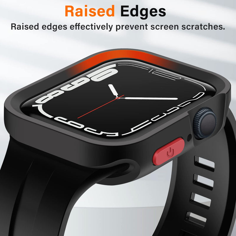 Amizee Rugged Case Compatible with Apple Watch Case Series 8/7 45mm Series 6/SE/5/4 44mm, Soft TPU Shockproof Bumper Drop Proof Protective Cover Compatible with iWatch - Black 44mm/45mm