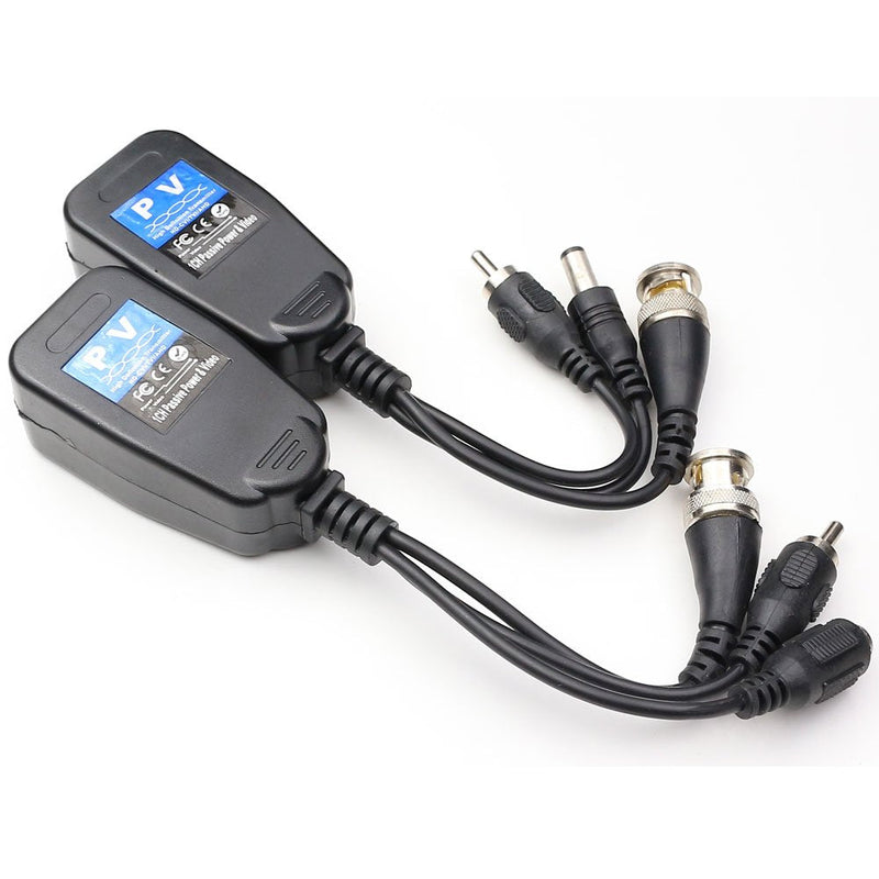 ANHAN Passive Video Balun with Power Long Distance Network Transceiver Cat5e/Cat6 Cable to BNC Male Connector bnc to rj45 adapter Transmitter for Full HD Security Surveillance Camera System 1Pair
