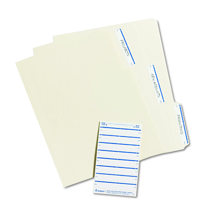 Avery 05200 Print or Write File Folder Labels, 11/16 x 3 7/16, White/Dark Blue Bar (Pack of 252)