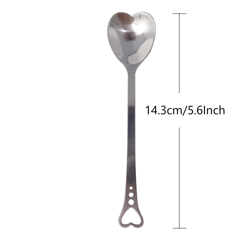 Honbay 10PCS 14.3cm/5.6Inch Stainless Steel Heart Shape Fine Polishing Coffee Scoops Coffee Sugar Spoons Milk Dessert Spoons Teaspoons Kitchen Stirring Spoon