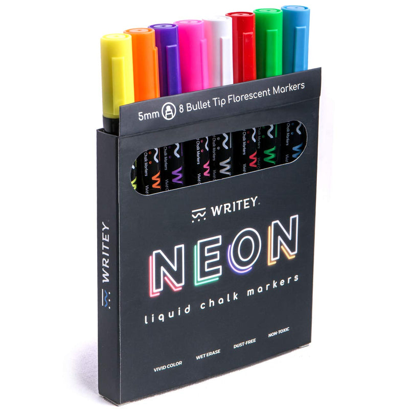 Writeyboard Liquid Chalk Markers,Neon Colors, Bold Tip, 8-Pack 5mm Tip Neon