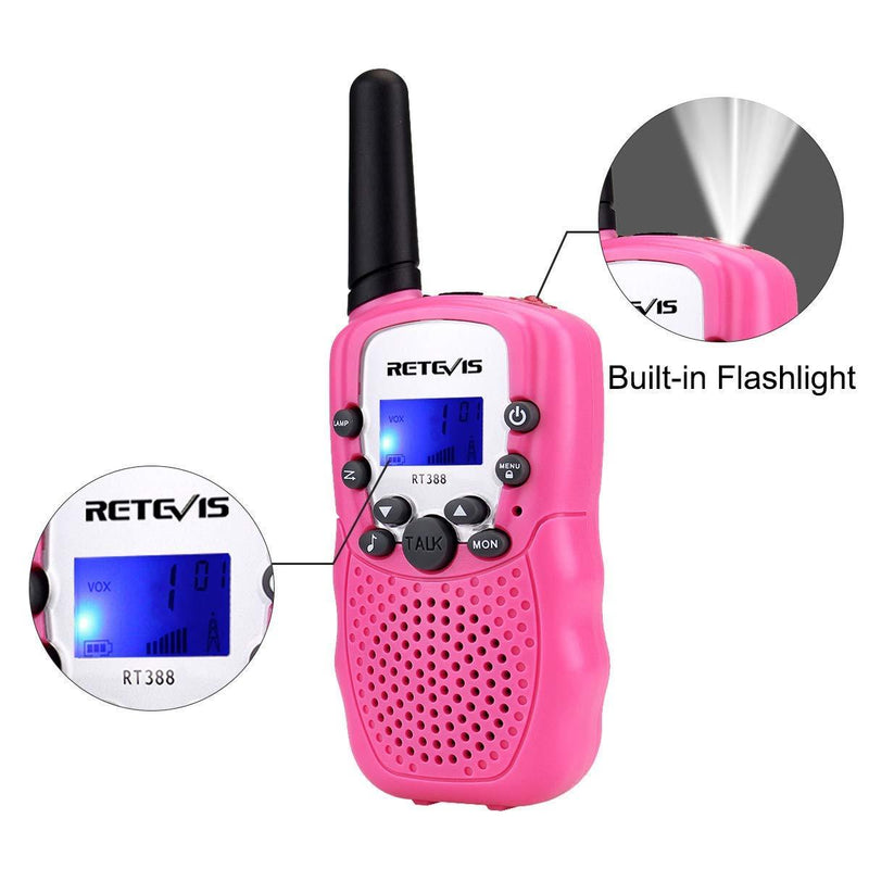 Retevis RT-388 Kids Walkie Talkies, with Rechargeable AAA Batteries,22CH Flashlight FRS,Gifts for Boys Girls 5-13,Spy Toy Outdoor Camping,(Pink,2 Pack)