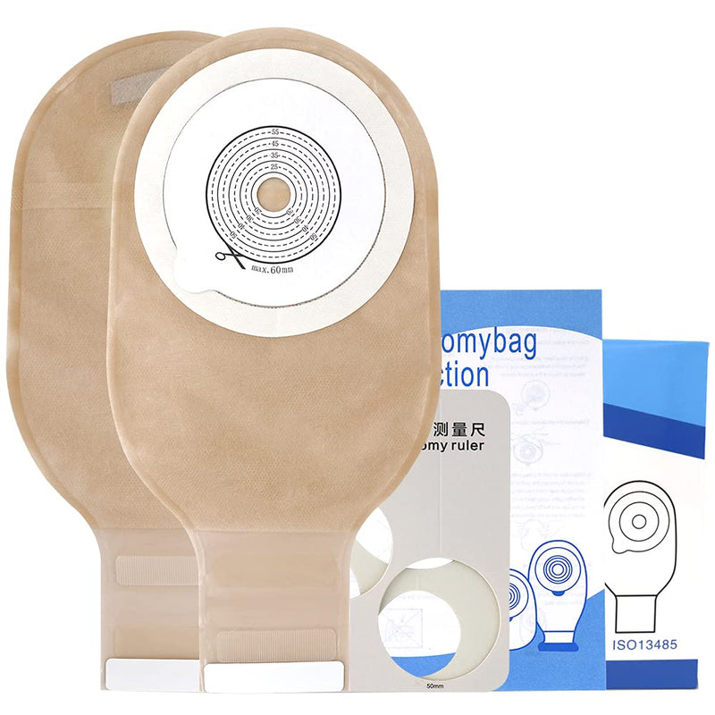 VARWANEO 20 PCS Colostomy Bags，One-Piece Ostomy Pouch Barrier with Stripes Colostomy Bag Max Cut 15-60mm Back Window （Hook & Loop Closure)