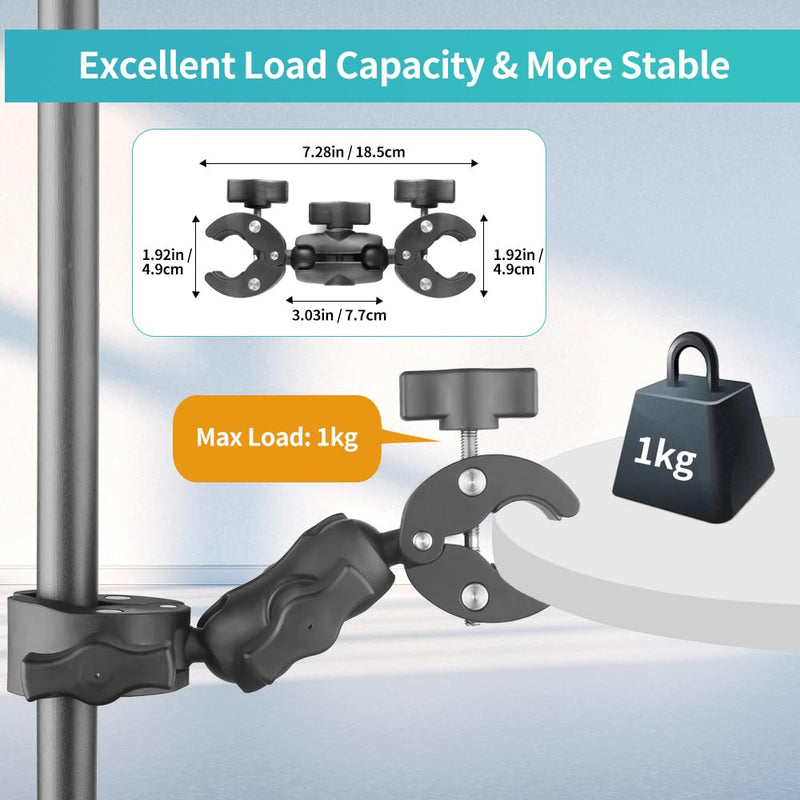 JEBUTU Super Clamp Double Camera Clamp, Super Camera Mount 360° Ballhead,Double Mount Clamp Bracket Magic Arm Double Ball Head Adapter for Tripod, Photographic Lighting Umbrella, Photo Light Stand