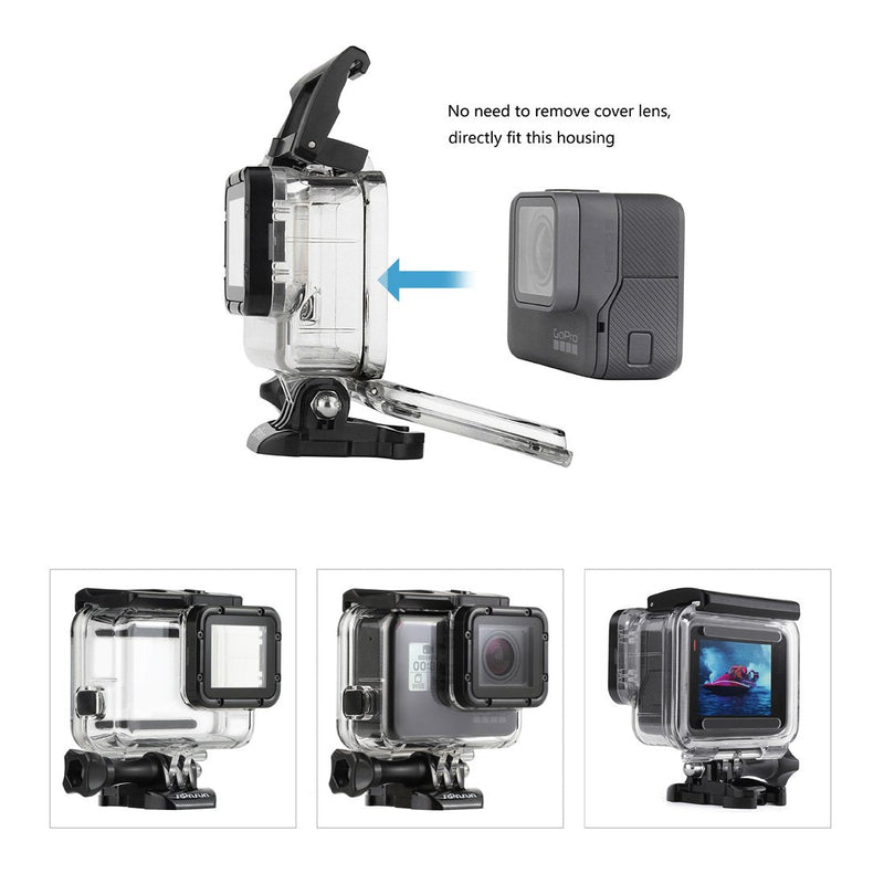 SOONSUN 45m Underwater Waterproof Dive Housing Case with 3-Pack Dive Filters for GoPro Hero 5 6 7 Black Hero (2018) - Include Backdoor, Quick Release Buckle, Thumb Screw, Tripod Adapter, Lens Cap Dive Housing with Filters