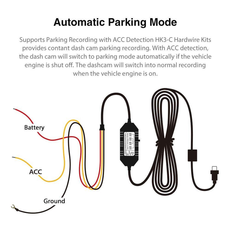 VIOFO HK3-C Acc Hardwire Kit, 13ft USB-C Hard Wire Kit for A139 Dash Cam, Low Voltage Protection