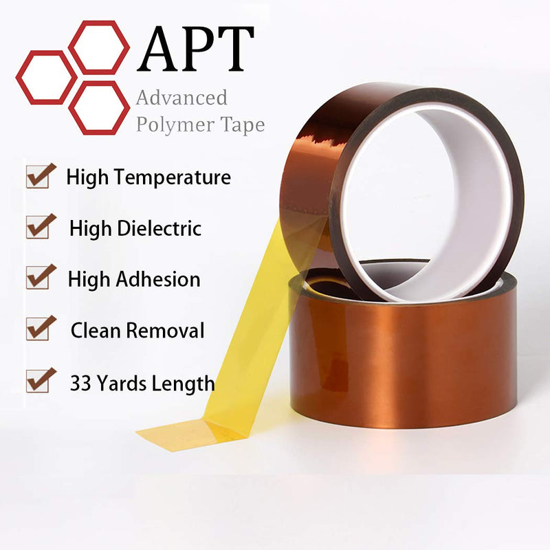 APT, 1 mil Thick Polyimide Adhesive Tape, HighTemperature and Heat Tape, for Masking, Soldering, Electrical, 3D Printer Application. (2"x 36 yds) 2"x 36 yds