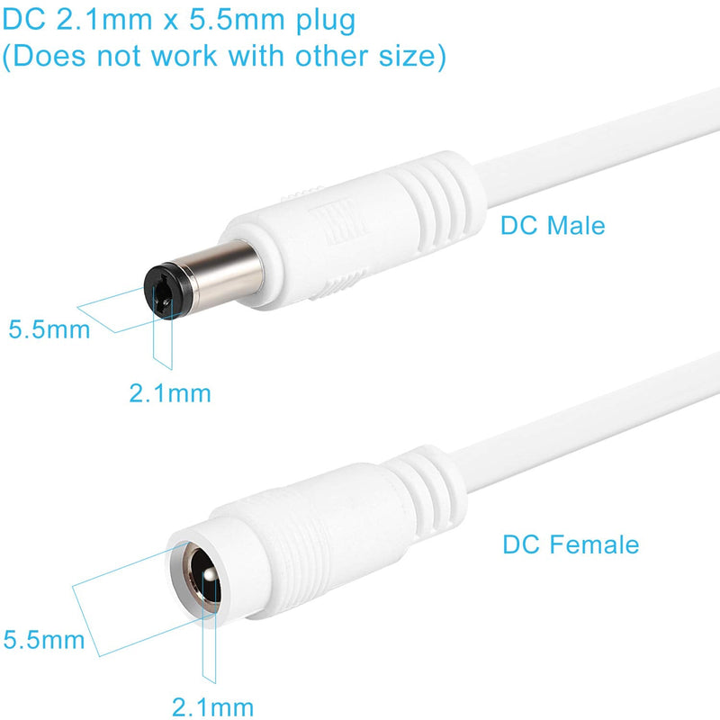 3 Pack DC Power Extension Cable 25ft 2.1mm x 5.5mm Compatible with 12V DC Adapter Cord for CCTV IP Camera, LED, Car, White