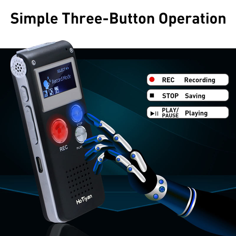 Voice Recorder 16GB Capacity Voice Activated Recording Device Digital Voice Recorder for Lectures, Meetings, Interviews Mini Audio Recorder with USB Rechargeable WAV/MP3 Tape Recorder (16GB)