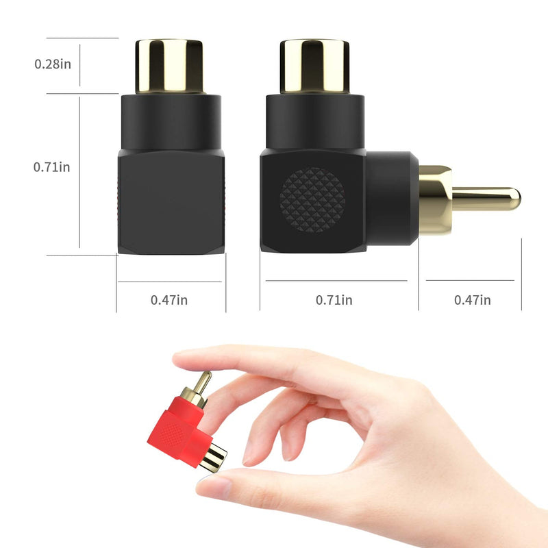 RCA Male to RCA Female Adapter Right Angle Connector Plug M/F 90 Degree Elbow Gold-Plated (5 Black + 5 Red) (10 Pack)