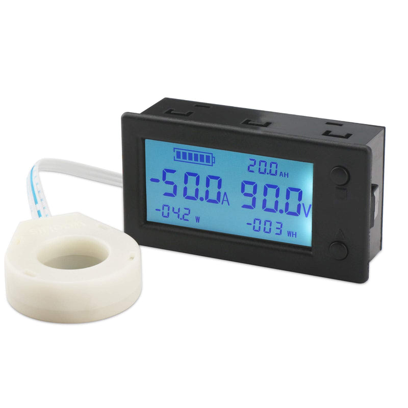 Battery Monitor, DROK Amp Volt Power Watt Meter DC 0-300V 200A STN LCD Display Panel Meter, Current Voltage Energy Capacity Ammeter Voltmeter Multimeter Gauge with Hall Sensor, 2.5m Shielded Wire 98.4"/2.5m Cable