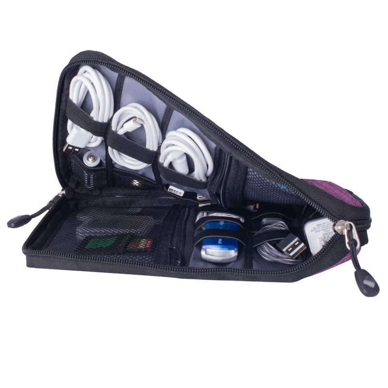 Travel Cable Organizer Bag Waterproof Portable Electronic Organizer for USB Cable Cord Phone Charger Headset Wire SD Card,5pcs Cable Ties Violet