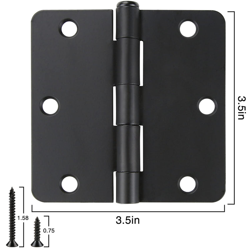 18 Pack Matte Black Door Hinges 3.5 Inch x 3.5" 1/4" Radius Interior Door Hinges Black Matte 3-1/2 Door Hinges for Doors Bedroom Small Rounded Conner Standard Bifold Residential Door Hinge Hardware 18 Pack