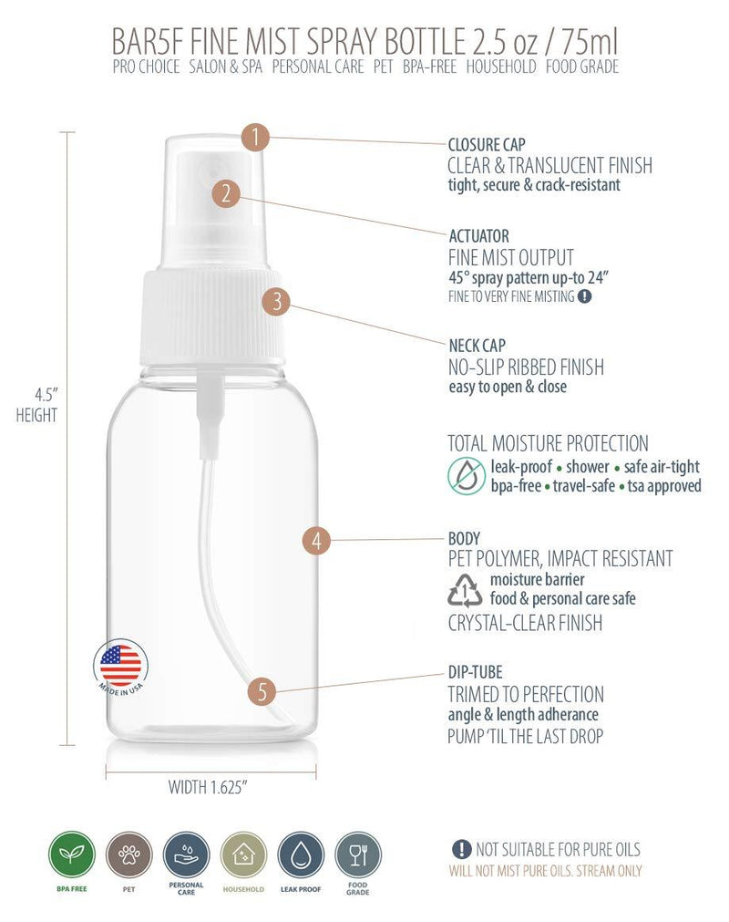 Bar5F Fine Mist Spray Bottle, 2.5 OZ (Pack of 3)