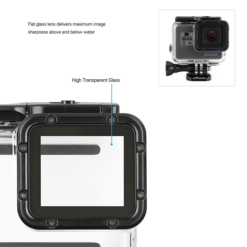 SOONSUN 45m Underwater Waterproof Dive Housing Case with 3-Pack Dive Filters for GoPro Hero 5 6 7 Black Hero (2018) - Include Backdoor, Quick Release Buckle, Thumb Screw, Tripod Adapter, Lens Cap Dive Housing with Filters