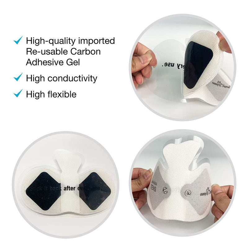 Easy@home Tens Unit Wireless Electrode Pads Self Stick Carbon Pads, 4 Pack 6.5" x 3" Reusable - Non Irritating Design Pulse Massagers Replacement, 2 Pads per Pack, ETP015
