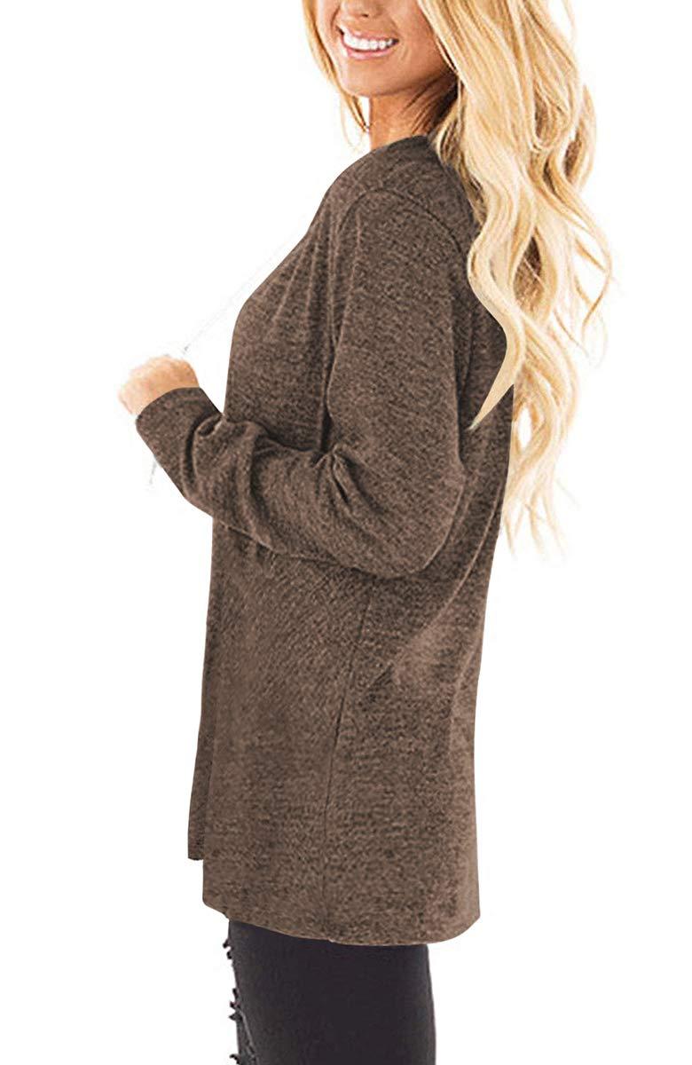 Jescakoo Tunic Tops for Leggings for Women Long Sleeve V Neck T Shirts Casual Loose Fit 01-coffee Small