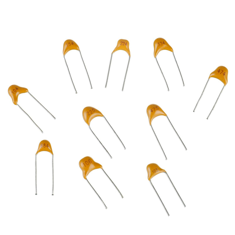 HUAREW 10 values 300 pieces ceramic capacitor 0.1 0.15 0.22 0.33 0.47 0.68 1 2.2 4.7 10 uF / 100-10000 nF classification kit