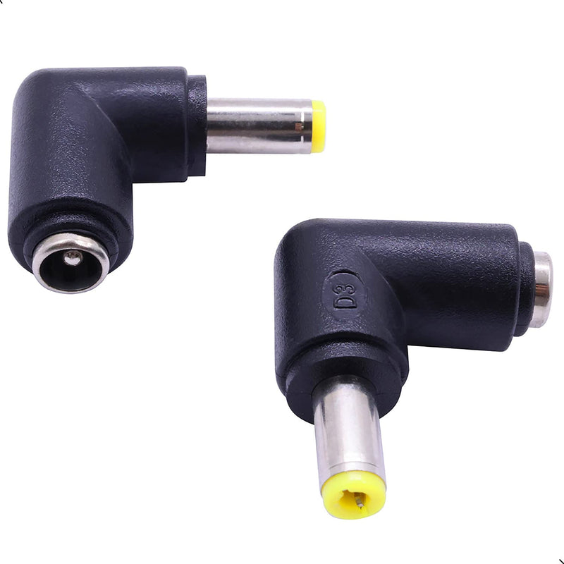 2Pcs DC Power Connector Adapter 90 Degree Angle 5.5mm x 2.5mm Male Plug to 5.5mm x 2.1mm Female Jack Coupler Converter (L Type 2.5 to 2.1mm Yellow)