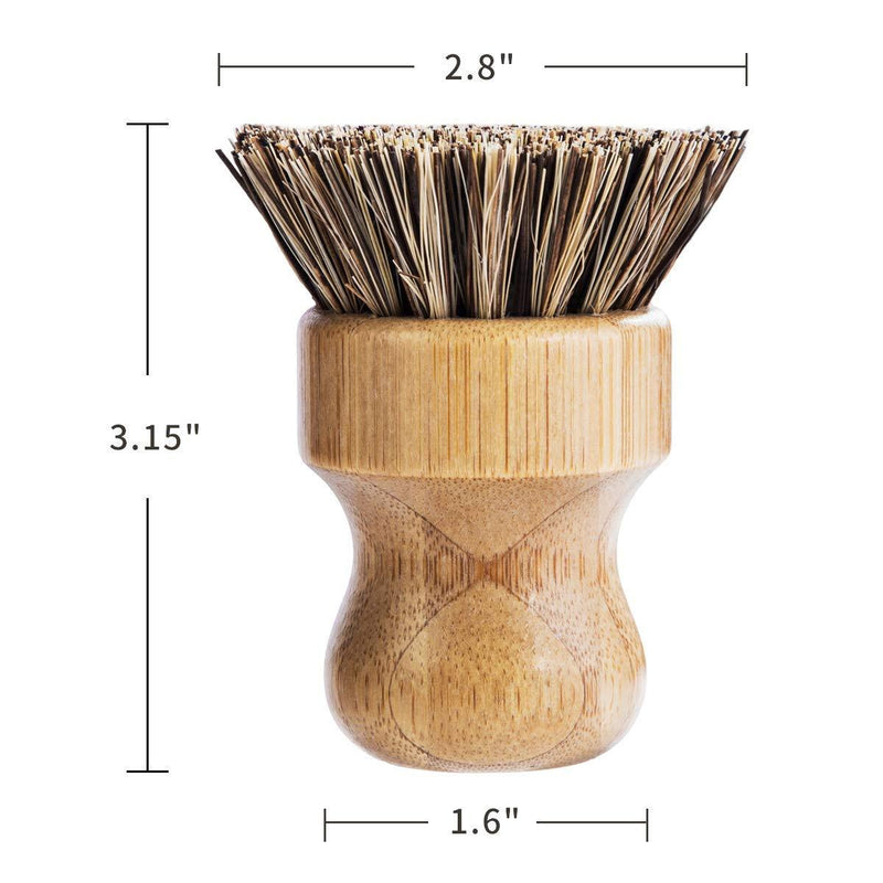 Palm Pot Brush- Bamboo Round 3 Packs Mini Dish Brush Natural Scrub Brush Durable Scrubber Cleaning Kit with Union Fiber and Tampico Fiber for Cleaning Pots, Pans and Vegetables