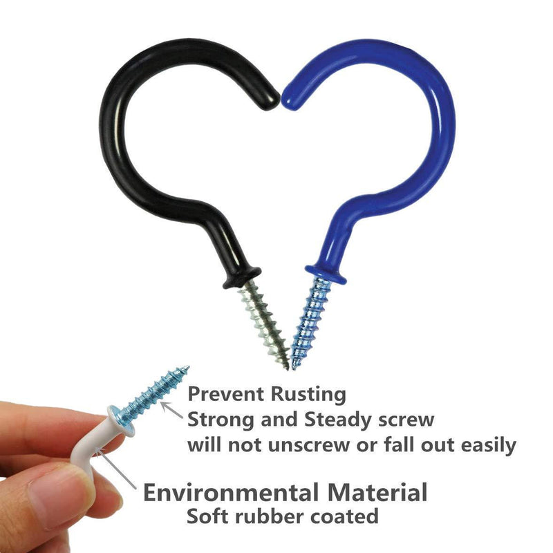 2 inches Ceiling Screw Hooks 15Pcs with Reusable Case Vinyl Coated Cup Hook Holder Screw-in Hooks for Hanging (Tricolor) Tricolor