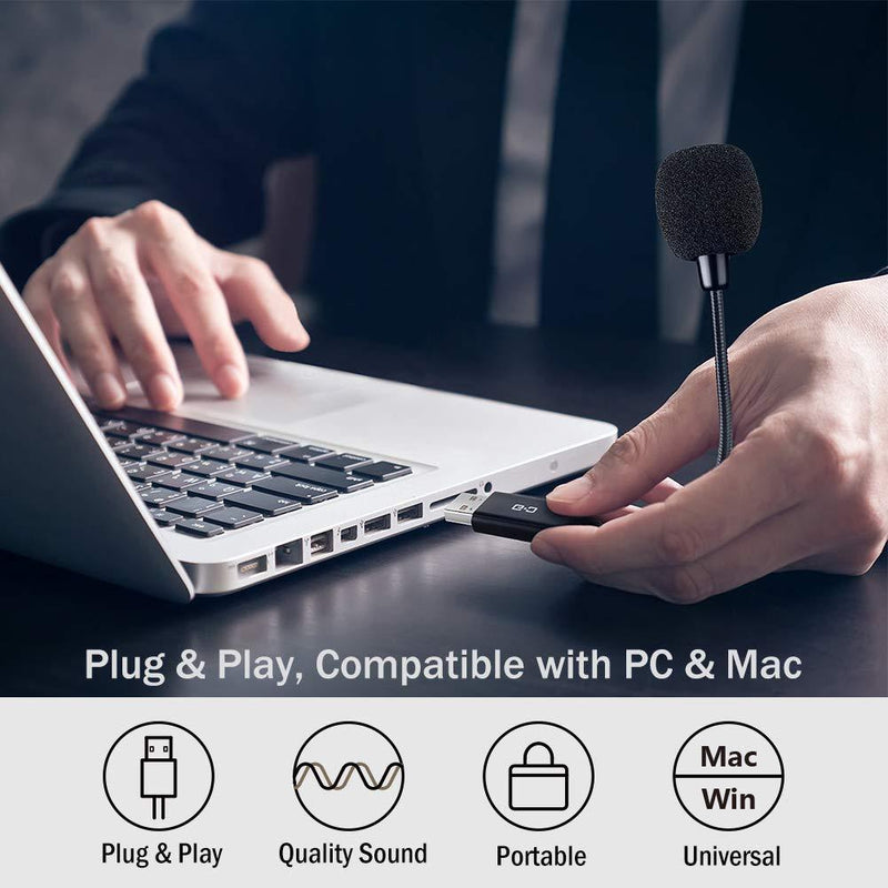 Mini USB Microphone for Laptop and Desktop Computer, with Gooseneck & Universal USB Sound Card, Compatible with PC and Mac, Plug & Play, Ideal Condenser Mic for Remote Work, Online Class, CGS-M1