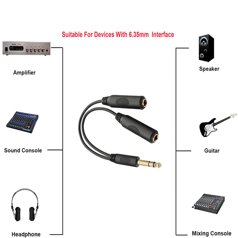 Sairps 1/4 Splitter Male to Dual 1/4" TRS Stereo Female Jack Splitter Headphone Adapter Cable - 8 inches / 20cm Quarter Inch Cord