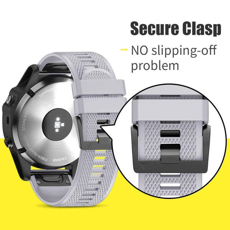 Notocity Compatible Fenix 5X Band 26mm Width Soft Silicone Watch Strap for Fenix 6X/Fenix 7X/Fenix 5X Plus/Fenix 6X Pro/Fenix 3/Fenix 3 HR/Tactix/Descent MK1/D2 Delta PX/D2 Charlie-Gray Gray
