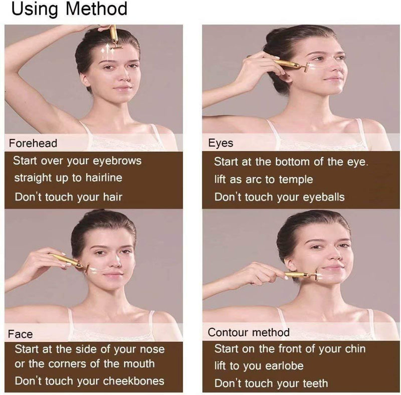 GOODYBUY Beauty Bar 24k Gold Skin Care Face Massager Roller, 2 in 1 Electric 3D Roller and T Shape Energy Beauty Bar for Face Lift and Skin Tightening