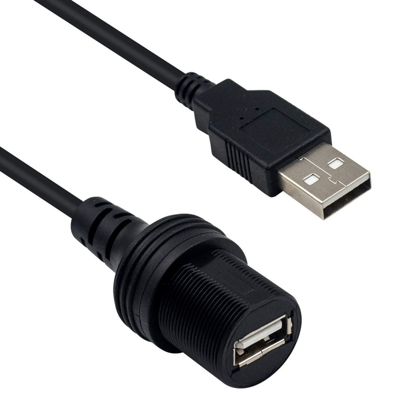 Duttek USB Flush Mount Cable, Round Single Port USB 2.0 Panel Flush Mount Extension Cable with Buckle for Car Truck Boat Motorcycle Dashboard 30cm/12 inch USB2.0