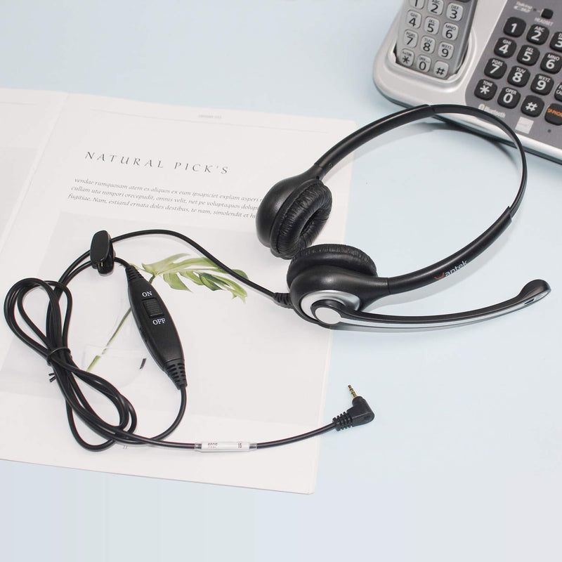 Phone Headset with Microphone Noise Cancelling & Volume Controls, 2.5mm Telephone Headset Compatible with Polycom Panasonic AT&T Vtech Uniden Office Cordless Phones, Clear Chat, Ultra Comfort Black