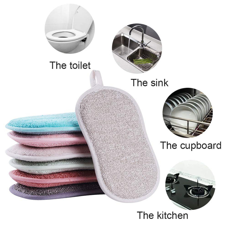 12 Pack Durable Scrub Scouring Sponge , Non-Scratch Microfiber Sponge Along with Heavy Duty Scouring Power , Effortless Cleaning of Dishes, Pots and Pans All at Once (Six Colors)