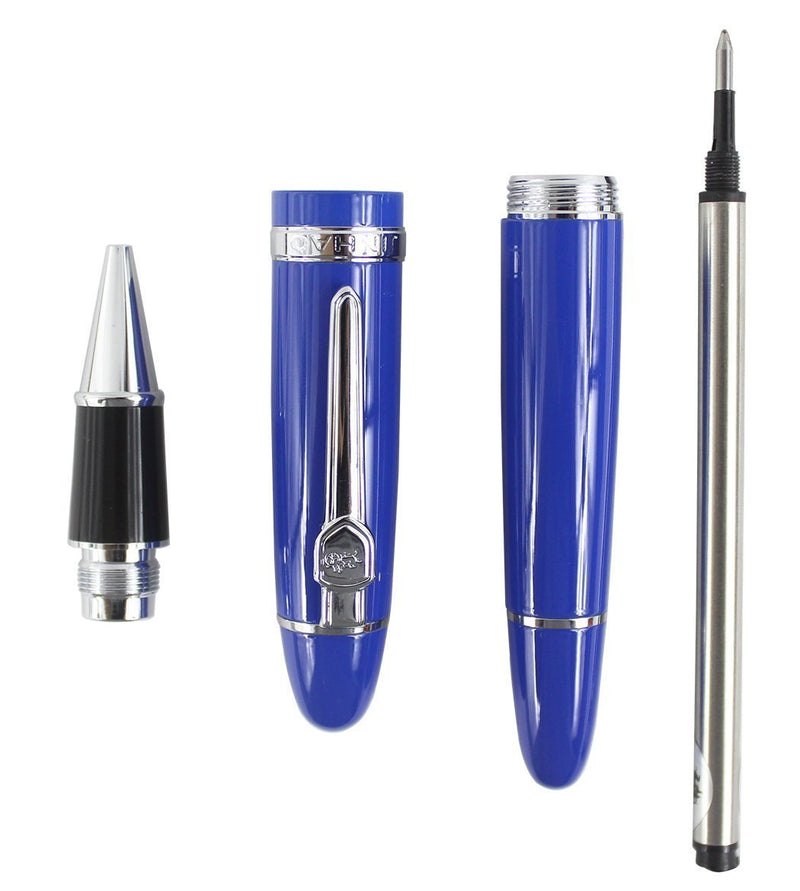 Abcsea 1PCS Heavy Big Rollerball Pen 159 and 10PCS Blue Ink Rollerball Pen Refill, Spiral Ballpoint Pen Refills with Cover, Roller Ball Refills, Medium Point - Blue Pen and Blue Spiral Refills (0.7MM) Blue Pen and Silver Buckle