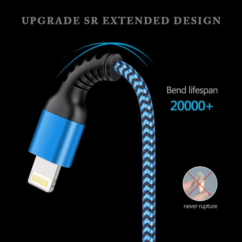 iPhone Charger [3/6/10ft], 3Pack Long Braided Cables, Fast Charging Power Charger Cords for iPhone 12 Pro Max/SE/11/11 Pro/11Pro Max/XS/XR/8/7/6S Plus, iPad Mini, iPro Air, Touch USB Lightning Wire 3Pack- Blue/3Ft, Purple/6Ft, Pink/10Ft