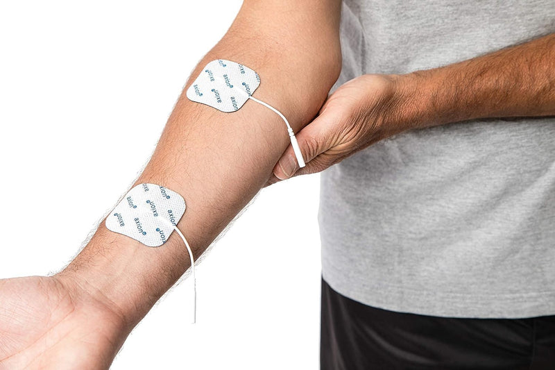 16 TENS EMS electrode pads 5x5 cm, reusable adhesive electrodes for TENS devices & EMS trainers, very good adhesive conductivity, 2mm plug connection | Certified medical device - axion