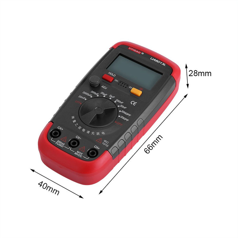 Handheld Capacitor Meter Tester,Digital Battery Powered Capacitan Capacitor Meter Tester 6013L LCD Display, 0.1pF-20,000uF (Red)