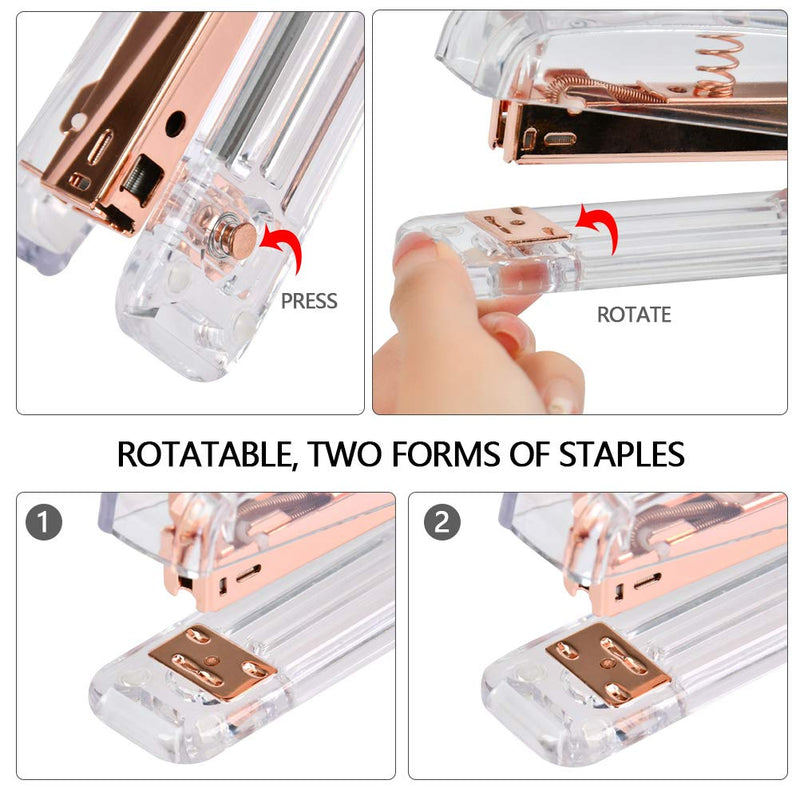 YOTINO Rose Gold Desk Accessory Kit Stapler Bundle,Stapler and Paper Clips,Scissors,Tape Dispenser, with 1000 PCS Rose Gold Staples,22 pcs Binder Clips