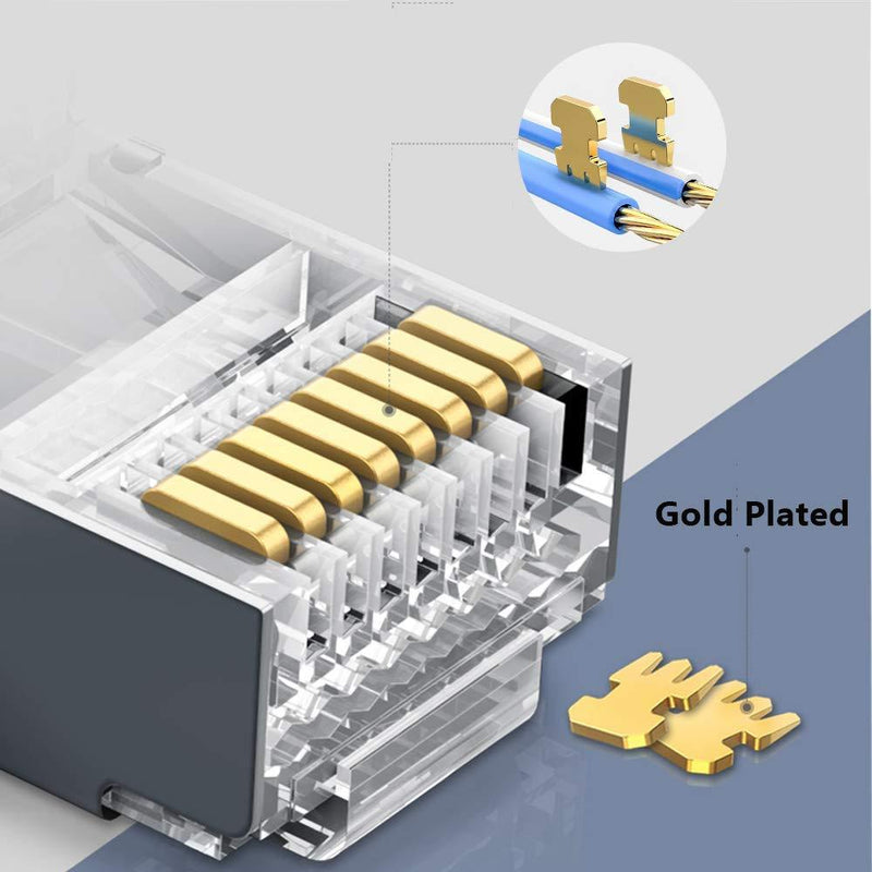 RJ45 CAT6 Pass Through Connectors Gold Plated 8P8C Plugs and Strain Relief (50xcat6plug+50xstrain Relief) Cat6 50+50pieces