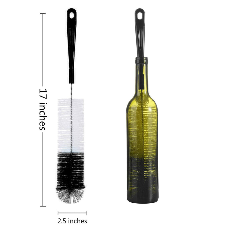 ALINK 16in Extra Long Black Bottle Cleaning Brush Cleaner for Washing Narrow Neck Beer, Wine, Thermos, S' Well, Brewing Bottles, Hummingbird Feeder